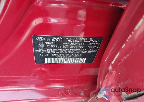 2019 Hyundai Elantra Sel z USA, uszkodzony, nr VIN KMHD84LF5KU771238